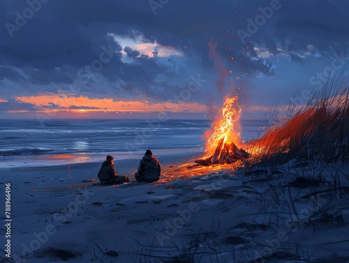 Having a bonfire on the beach