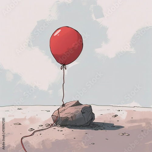 a balloon tied to a rock as a comic illustration photo