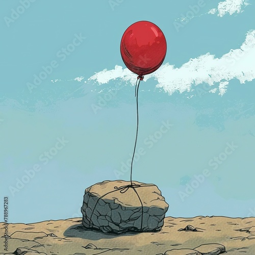 a balloon tied to a rock as a comic illustration photo