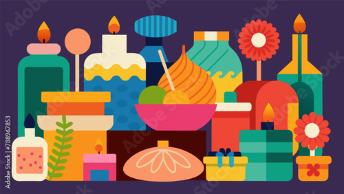 A colorful display of handmade crafts such as soap candles and wool products made from materials sourced from the markets vendors.