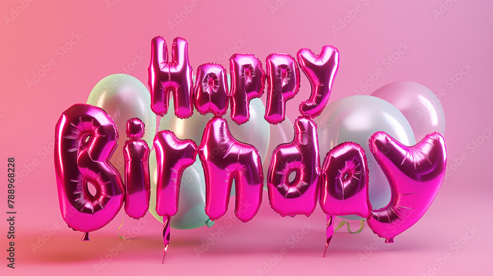 A pink balloon with the words Happy Birthday written in pink A pink balloon with the words Happy Birthday written in pink