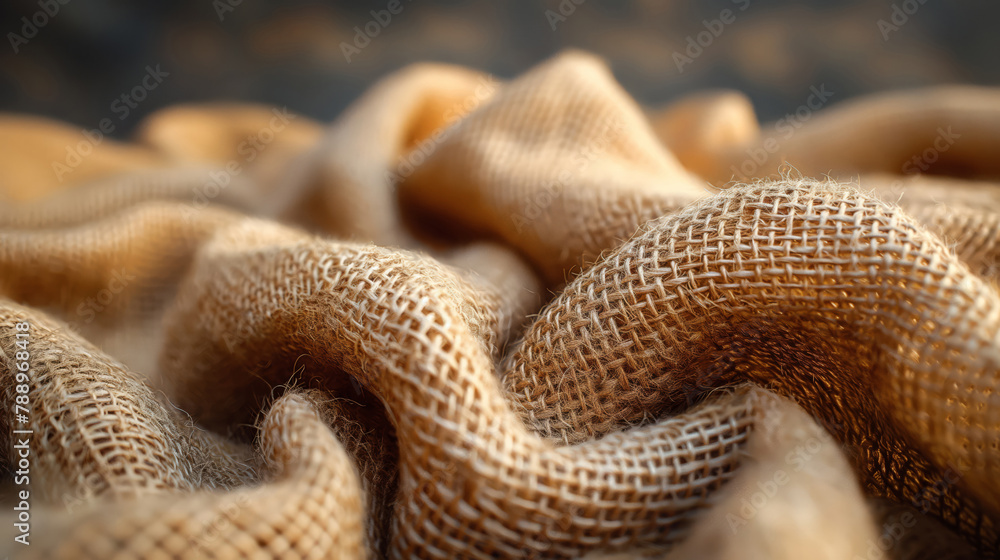 Fototapeta premium A Delicate Play Of Light And Shadow Dances Across The Soft Burlap Fabric