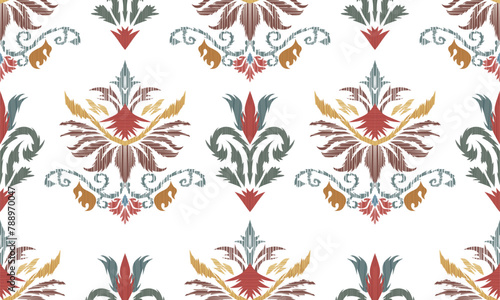 Hand draw Ikat floral paisley embroidery on gray background.Ikat ethnic oriental seamless pattern traditional.ethnic background, simple style - great for textiles, banners, wallpapers, wrapping vector
