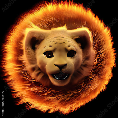 liom king head placed in a ring of fire.with Generative AI technology	 photo