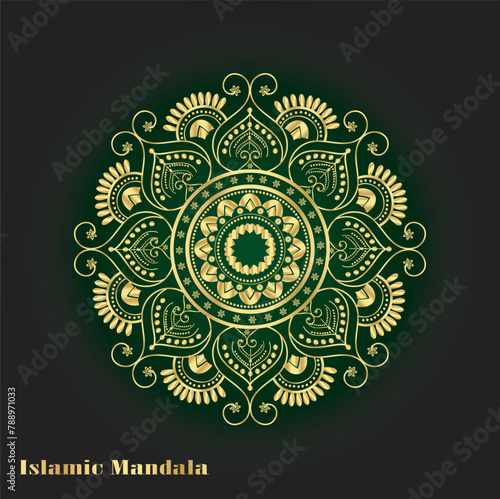 Luxury Islamic or arbian indian festival culture mandala with golden pattern and geometric shape decretive template photo