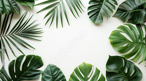 Tropical leaves green leaves isolated on white background, copy space.