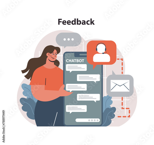Feedback in digital communication concept. . Flat vector illustration