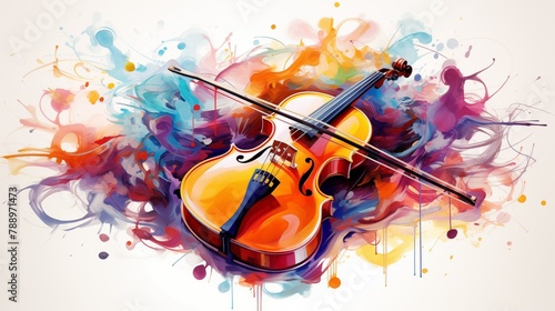 Abstract and colorful illustration of a violin on a white background