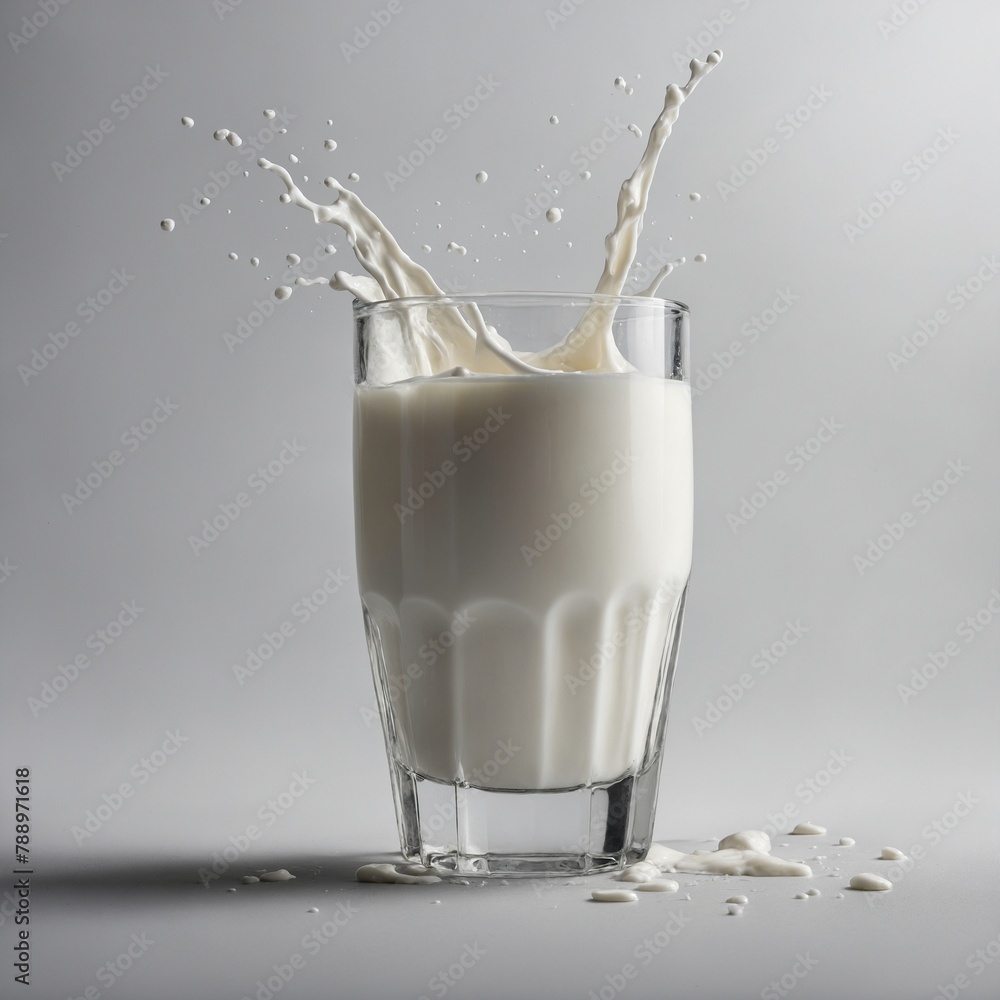 Generative ai Close-up of a aesthetic glass of fresh milk isolated white background with negative space on the left side Generative ai Close-up of a aesthetic glass of fresh milk isolated white background with negative space on the left side
