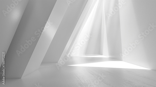 empty white background with triangle shape and light reflection