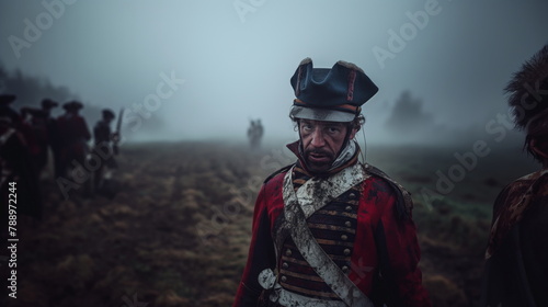 French soldier after a difficult battle in 1812, weary photo