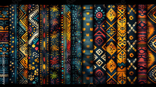 Graphic, Africa pattern and ancient art and texture of background, object and culture of illustration. Textile, design and creative with lines, style and decoration, vintage and tribal and shape
