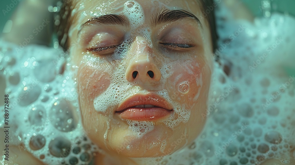 Soap face woman clean skin beauty. Generative Ai. Soap face woman clean skin beauty. Generative Ai.