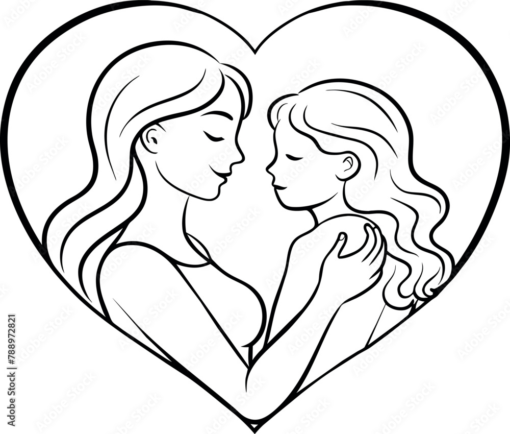 a mother and child in a heart shape continuous line