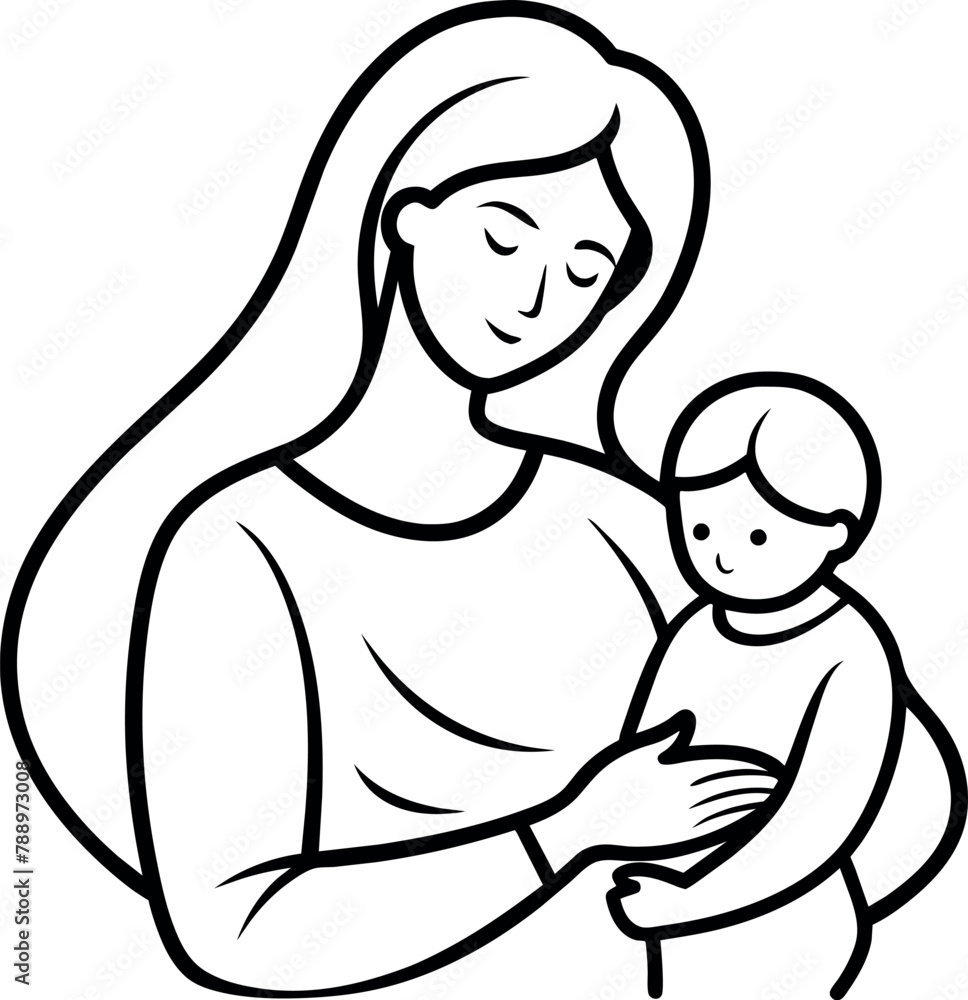 drawing of a mother holding her baby in her arms, outlined art, vector drawing, ink outline, outline art, line art, vector line drawing of a mother holding her baby in her arms, outlined art, vector drawing, ink outline, outline art, line art, vector line