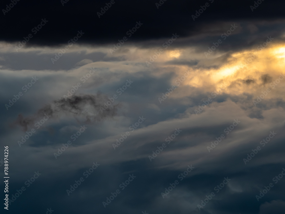 Dark blue moody sky clouds background overcast storm thunderstorm rainy weather gray