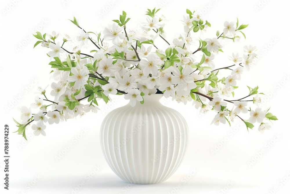 a minimalist white vase with delicate white cherry blossom branches on an isolated white background a minimalist white vase with delicate white cherry blossom branches on an isolated white background