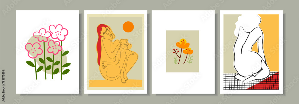 Set of abstract cover background wall art, floral, plant, flower, face portrait, person figure vector illustration. Aesthetic design for art print, decoration and wallpaper. Set of abstract cover background wall art, floral, plant, flower, face portrait, person figure vector illustration. Aesthetic design for art print, decoration and wallpaper.
