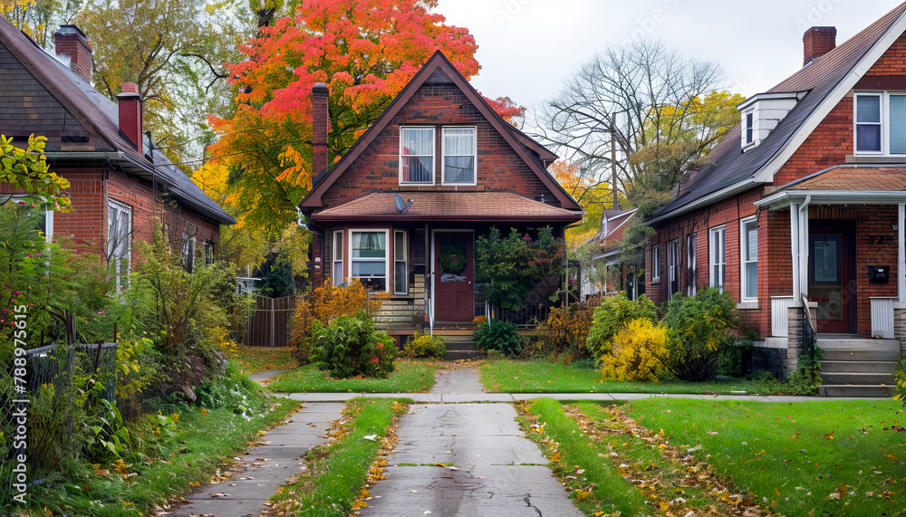 A row of houses in a residential neighborhood.