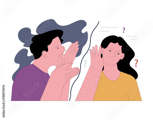 Fear of misunderstanding or misinterpretation. Scared man trying to convey