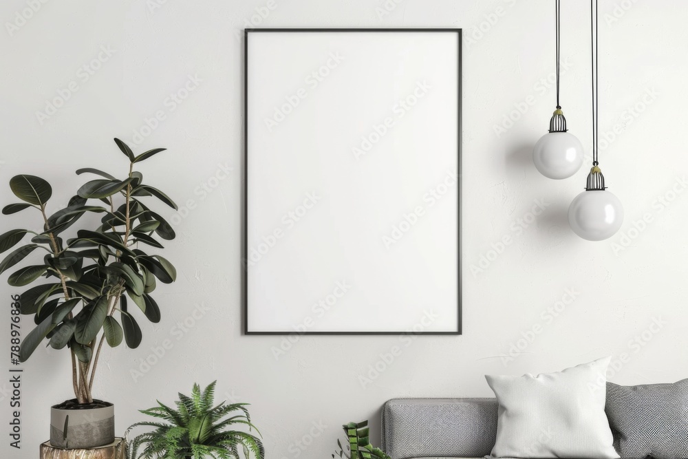Scandinavian style living room with poster mockup created with generative ai Scandinavian style living room with poster mockup created with generative ai