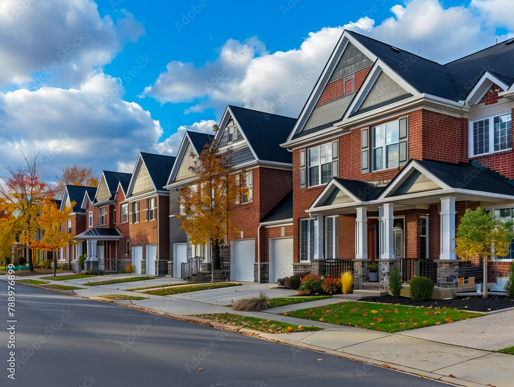 A row of townhouses in the suburbs. A row of townhouses in the suburbs.