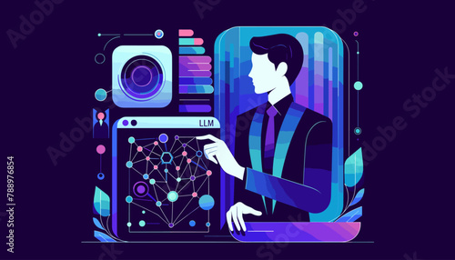 Large-scale language model AI (LLM) concept vector illustration.