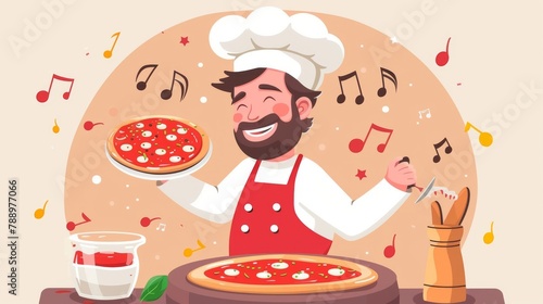 Joyful bearded chef in whit...