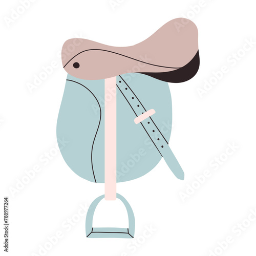 Horse saddle isolated on white background. Vector saddle in hand drawn style.