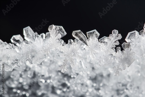 Crystalline Ice Formations on Black Background