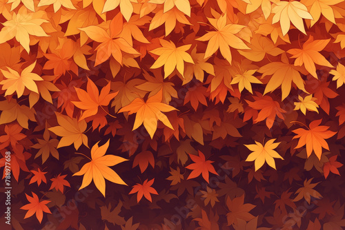 An illustration of red and yellow maple leaves falling in autumn.