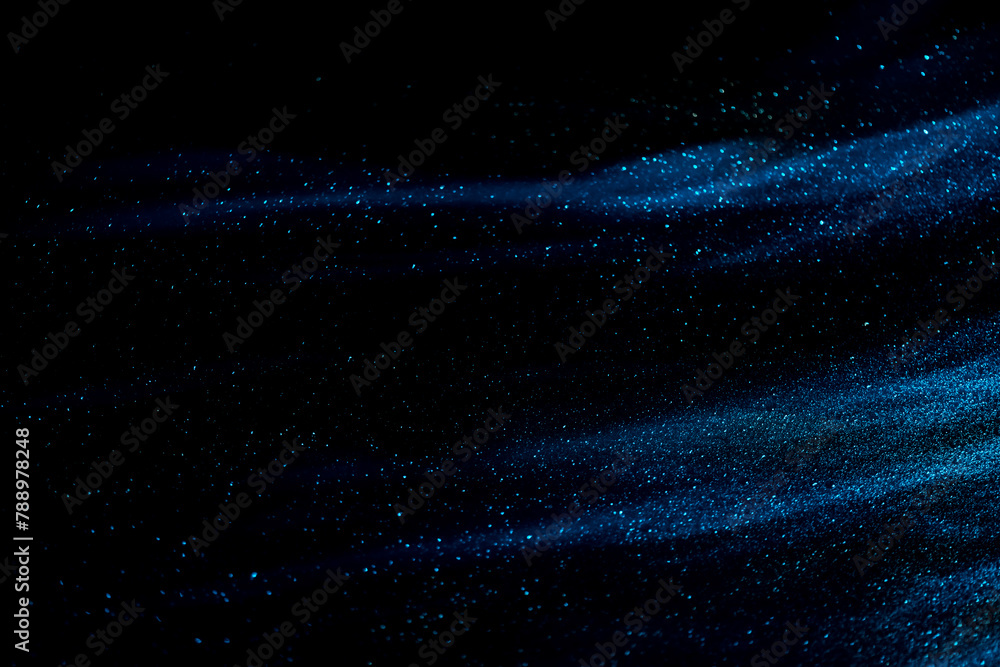 Obraz premium abstract blue speed camera motion background over glowing lights with sparkles, stars.