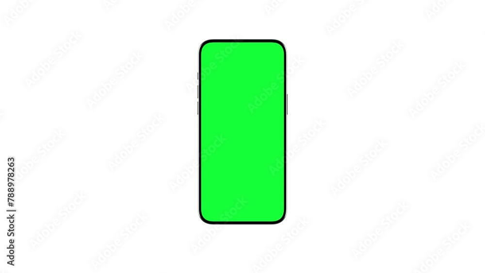 Smartphone Display with Green Screen for Chroma Key. Rotating Mock Up of Smart Phone with Empty Greenscreen for Vertical Chromakey. Presentation of Electronic Object Sliding on White Color Background Smartphone Display with Green Screen for Chroma Key. Rotating Mock Up of Smart Phone with Empty Greenscreen for Vertical Chromakey. Presentation of Electronic Object Sliding on White Color Background