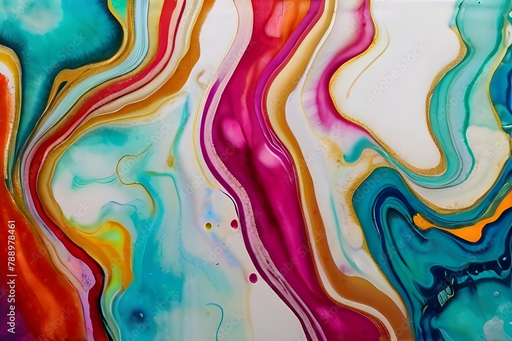 Colorful marble background made with watercolour painting, alcohol ink structure, bright contrast accent, luxury hand drawn art, fluid texture, liquid Generative AI