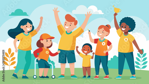 A team of volunteers organized a sports day for children with disabilities leading them in activities and cheering them on. The children had a