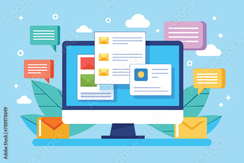 A computer screen displaying multiple open tabs and emails, AI generated