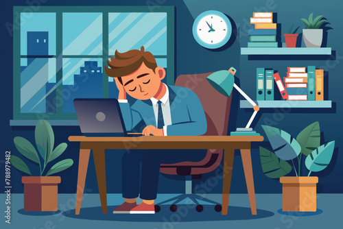 A coworker sneaking a quick nap at their desk , Ai generated