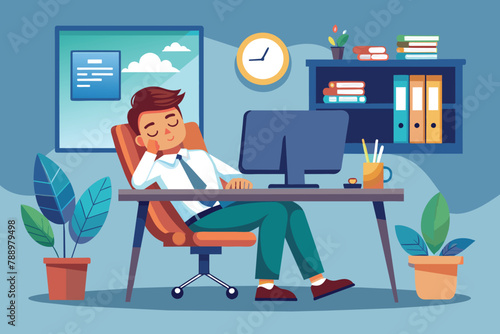 A coworker sneaking a quick nap at their desk , Ai generated