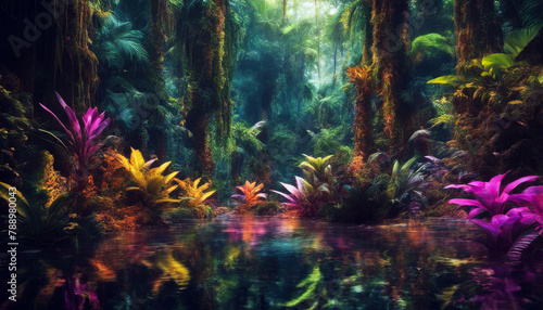 technologies created Fantasy colorful jungles hallucinogen art flower child retro vintage trip 60s 70s groovy aesthetic graphic hallucinogenic mushroom acid wave rainbow 80s abstract cool