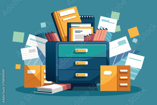 A drawer filled with office knick-knacks and stationary, AI generated