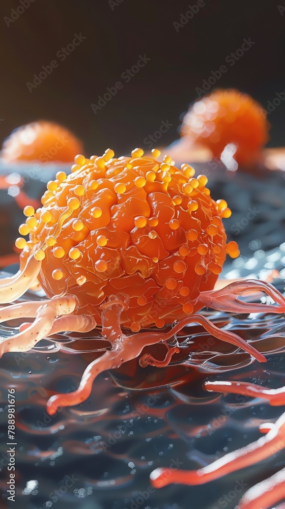 3D illustration of a melanoma cell, detailed visualization highlighting ...