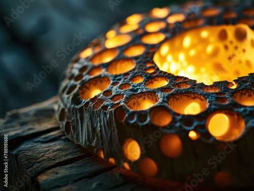 A close up of a candle on top of some wood. Generative AI.
