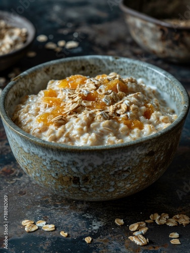 Wallpaper Mural A bowl of oatmeal with nuts and fruit on a table. Generative AI. Torontodigital.ca