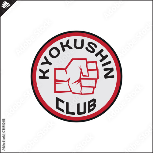 Emblem of kyokushin karate power fist . Vector.