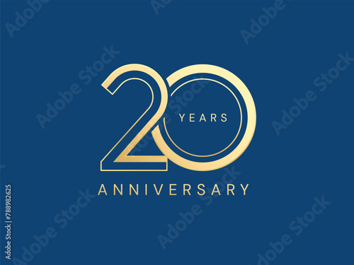 20th Anniversary luxury gold celebration with number Overlapping logo typography vector design concept. Twenty Years anniversary gold template for celebration event, business, invitation, greeting.