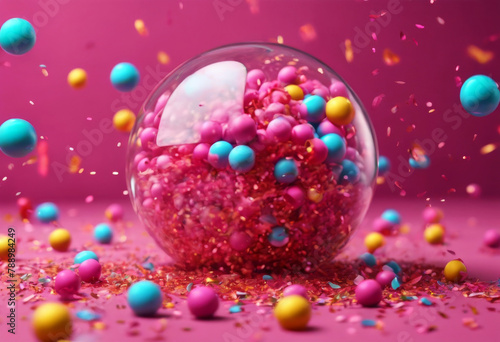 spheres  fly gum Candies Abstract creative balls  Makeup powder Festive ball Chaotic 3d colorful gravity  background  zero wallpaper  confetti face scatter party cosmetics Pink render bubble