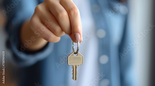 A male agent holds the keys to a new home in his hand. Concept of buying home, real estate, construction business 