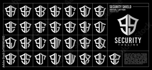 Set of shield lowercase letter G GG logo, number 9 99 design