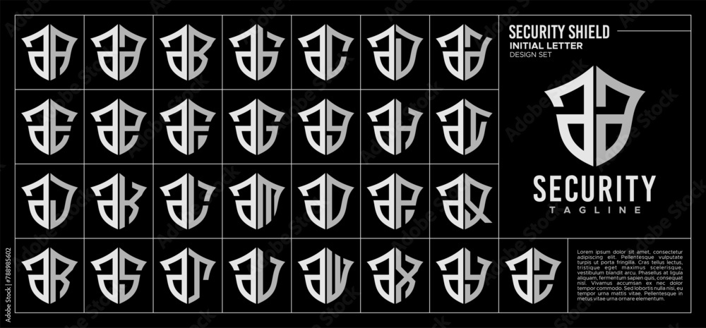 Set of technology shield lowercase letter A AA logo design Stock Vector ...