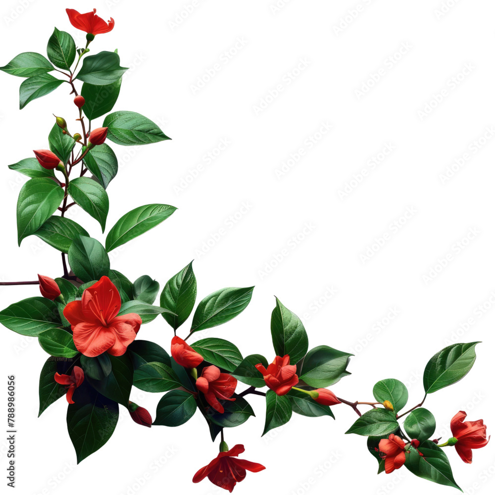 isolated creative layout made of green leaves and red flowers minimal nature spring flower on a isolated background png isolated creative layout made of green leaves and red flowers minimal nature spring flower on a isolated background png